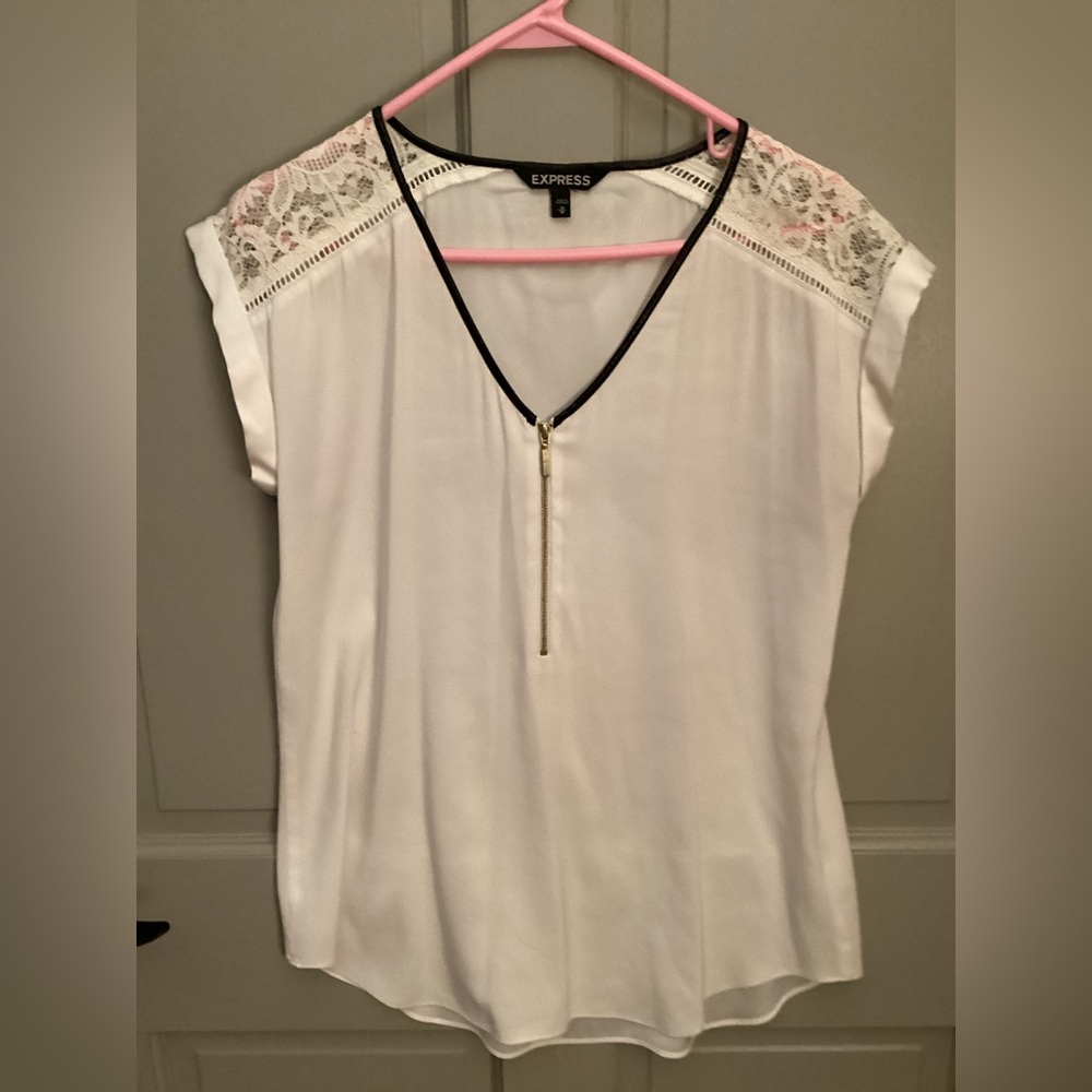 Express Ivory Blouse with Lace Detail
